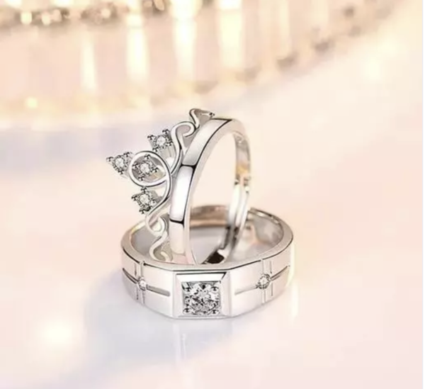 Miraclewood Valentine American diamond Adjustable Heart Love Ring Combo set Silver propose AD Couples 2 Finger Rings for girls women Couple girlfriend King Queen Gf BF lovers men boys - Image 3